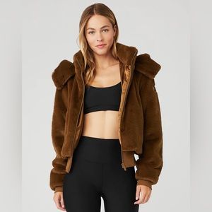 New Alo Faux Fur Chocolate Brown Foxy Jacket